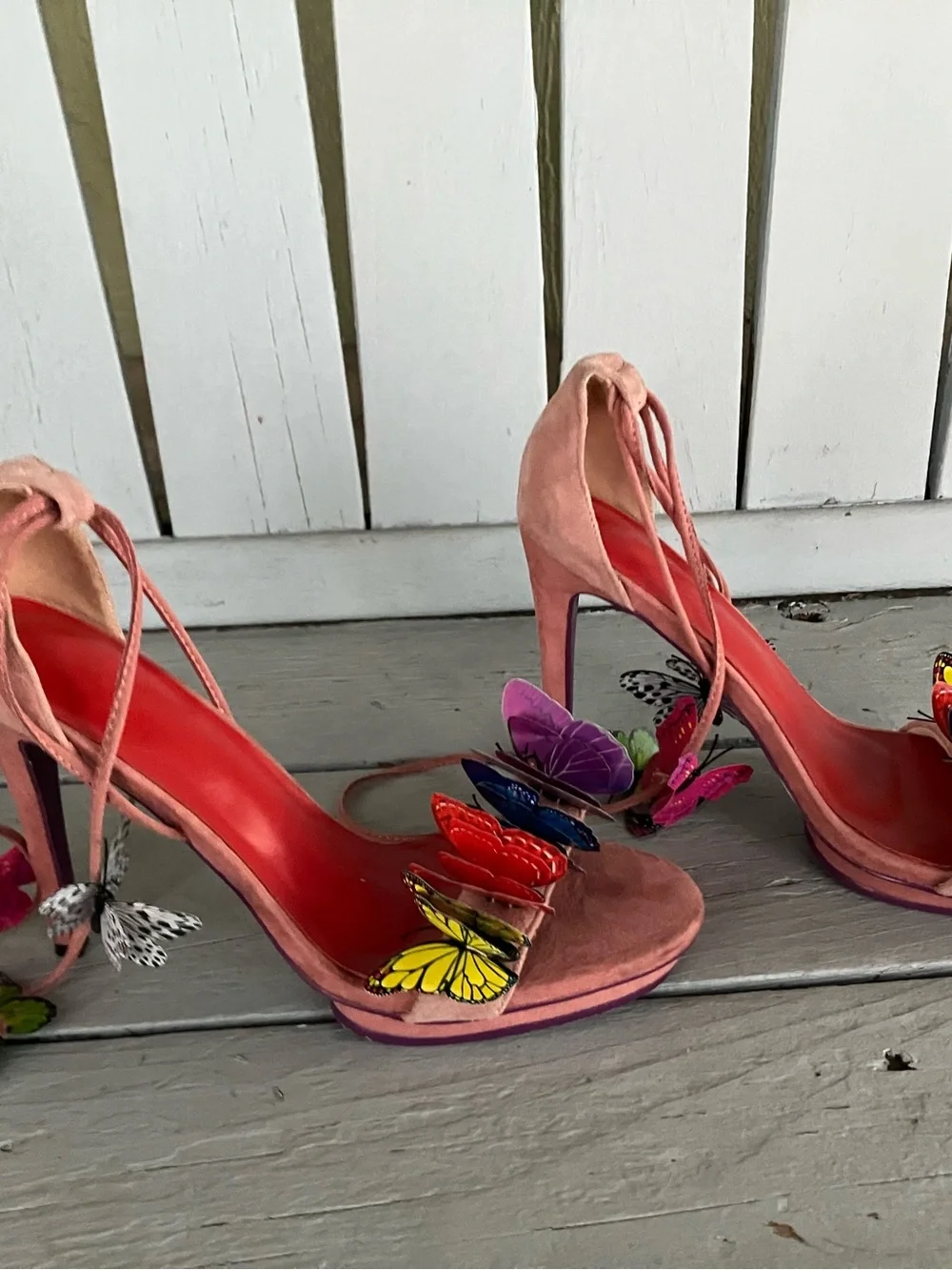 Women's Pink faux Suede Butterfly Embellished High Sexy Stilettos